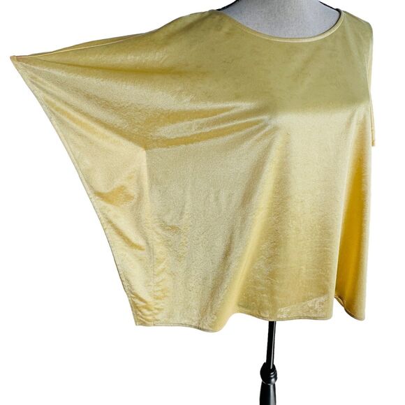 Alfani Elements Medium Top Stretch Draped Sleeves Scoop Neck Raffia Yellow Shiny - Picture 3 of 9